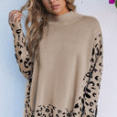  Sarai Leopard High Neck Side Slit Oversized Sweater