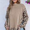  Sarai Leopard High Neck Side Slit Oversized Sweater