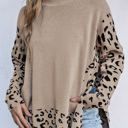 Beige XXL Sarai Leopard High Neck Side Slit Oversized Sweater