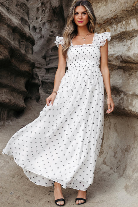 Sarai Polka Dot Smocked Maxi Dress