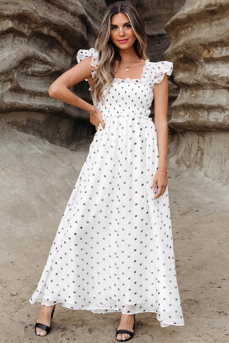 Sarai Polka Dot Smocked Maxi Dress