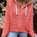 Pink Large Sariah Cable Knit Drawstring Hooded Sweater