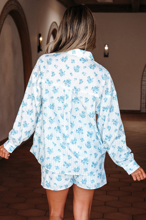 Savannah Floral Striped Pocket Shirt and Shorts Set
