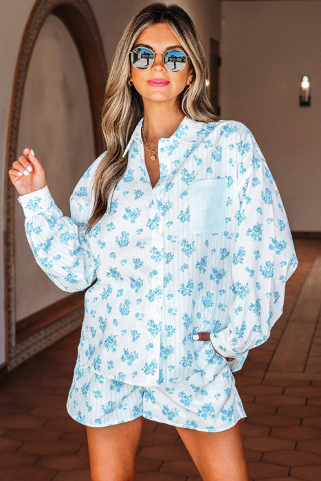 Savannah Floral Striped Pocket Shirt and Shorts Set