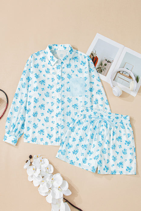 Savannah Floral Striped Pocket Shirt and Shorts Set