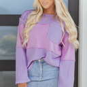  Sawyer Contrast Textured Patchwork Long Sleeve Top