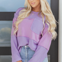  Sawyer Contrast Textured Patchwork Long Sleeve Top