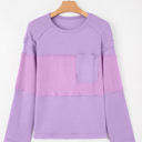  Sawyer Contrast Textured Patchwork Long Sleeve Top