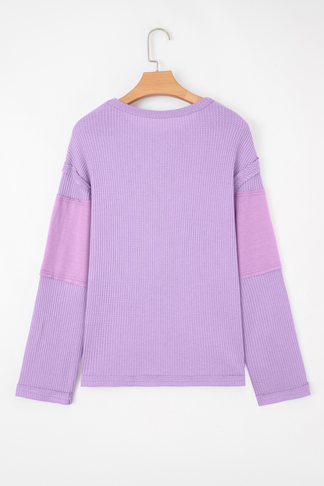 Sawyer Contrast Textured Patchwork Long Sleeve Top