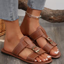  Saylor Buckle Decor Dual Bands Flat Slippers