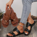  Saylor Buckle Decor Dual Bands Flat Slippers