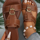 Coffee Size 8.5 Saylor Buckle Decor Dual Bands Flat Slippers