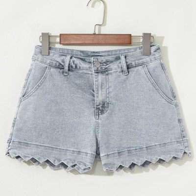 Scalloped Acid Wash High Waist Denim Shorts