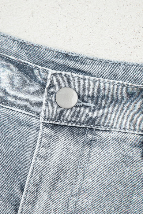 Scalloped Acid Wash High Waist Denim Shorts