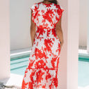  Scarlett Floral Trimmed V Neck Ruffle Sleeve Long Dress