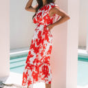  Scarlett Floral Trimmed V Neck Ruffle Sleeve Long Dress