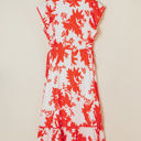  Scarlett Floral Trimmed V Neck Ruffle Sleeve Long Dress