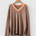  Scarlett Striped Trim Varsity Sweater