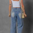  Scottie Blue Washed Pleated Detail Wide Leg Jeans