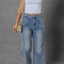  Scottie Blue Washed Pleated Detail Wide Leg Jeans