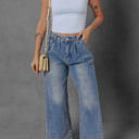 Scottie Blue Washed Pleated Detail Wide Leg Jeans