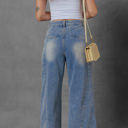  Scottie Blue Washed Pleated Detail Wide Leg Jeans
