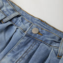  Scottie Blue Washed Pleated Detail Wide Leg Jeans