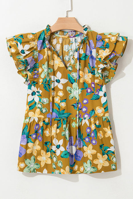 Scout Floral Tiered Flutter Sleeve V Neck Top