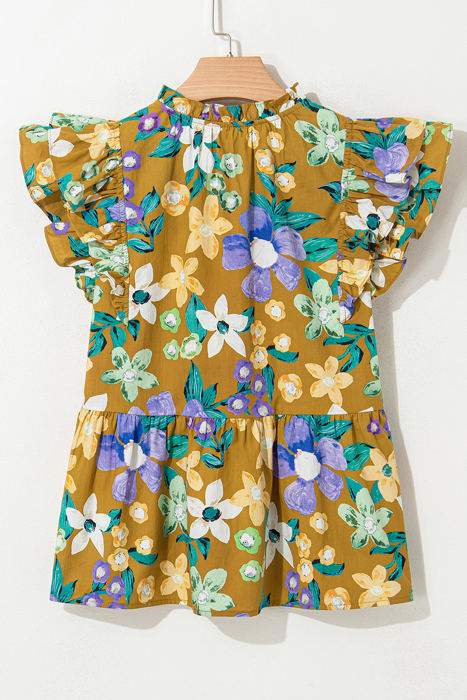 Scout Floral Tiered Flutter Sleeve V Neck Top