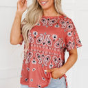  Scout Paisley Side Slits Crew Neck T Shirt