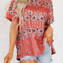 Red XL Scout Paisley Side Slits Crew Neck T Shirt