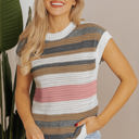 Pink Stripe Large Selah Eyelet Knit Short Sleeve Sweater