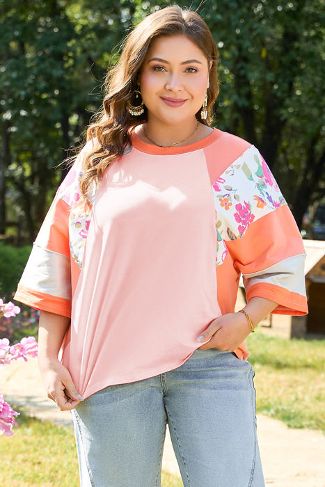 Selah Plus Size Floral Raglan Half Sleeve Top