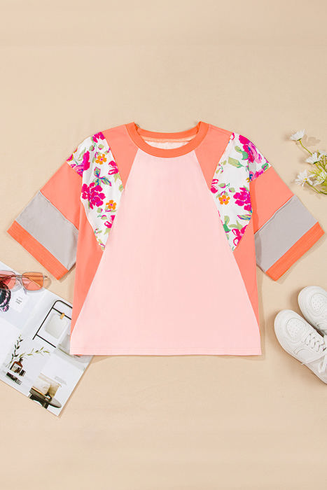 Selah Plus Size Floral Raglan Half Sleeve Top
