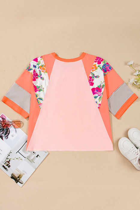 Selah Plus Size Floral Raglan Half Sleeve Top