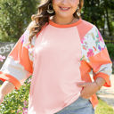 Orange XXXXL Selah Plus Size Floral Raglan Half Sleeve Top