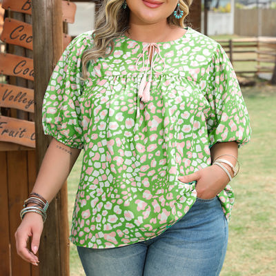 Selena Plus Size Floral Tassel Tie Blouse