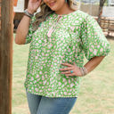  Selena Plus Size Floral Tassel Tie Blouse