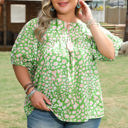  Selena Plus Size Floral Tassel Tie Blouse