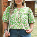  Selena Plus Size Floral Tassel Tie Blouse