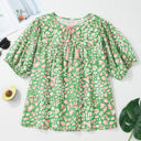  Selena Plus Size Floral Tassel Tie Blouse