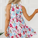  Selene Frill Mock Neck Sleeveless Tiered Floral Dress