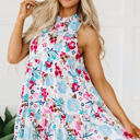  Selene Frill Mock Neck Sleeveless Tiered Floral Dress