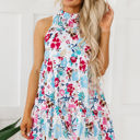  Selene Frill Mock Neck Sleeveless Tiered Floral Dress