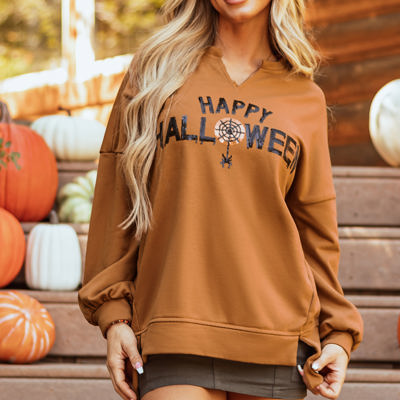 Sequin Happy Halloween Long Sleeve Top