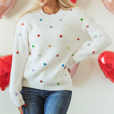 Sequin Heart Waffle Knit Sweater