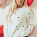  Sequin Heart Waffle Knit Sweater