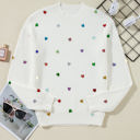  Sequin Heart Waffle Knit Sweater