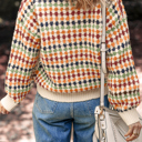  Seraxie Pattern Knit Front Sweater