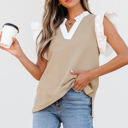  Serena Contrast V Neck Ruffled Textured Knit Top